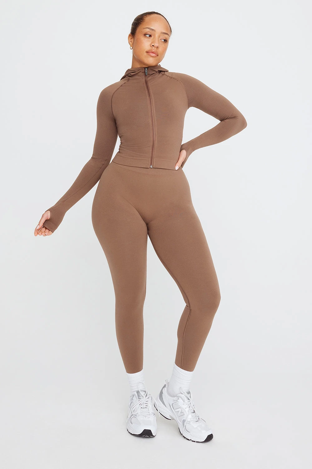 Tala SCULPT SEAMLESS ZIP THROUGH HOODIE JACKET- CACAO MARL 1 Tala SCULPT SEAMLESS ZIP THROUGH HOODIE JACKET- CACAO MARL