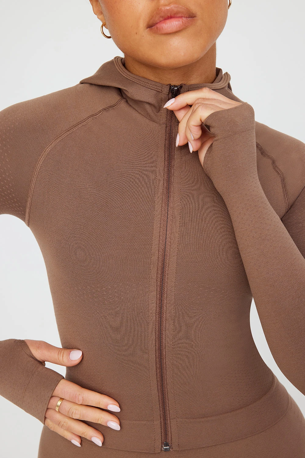 Tala SCULPT SEAMLESS ZIP THROUGH HOODIE JACKET- CACAO MARL 2 Tala SCULPT SEAMLESS ZIP THROUGH HOODIE JACKET- CACAO MARL - Image 2
