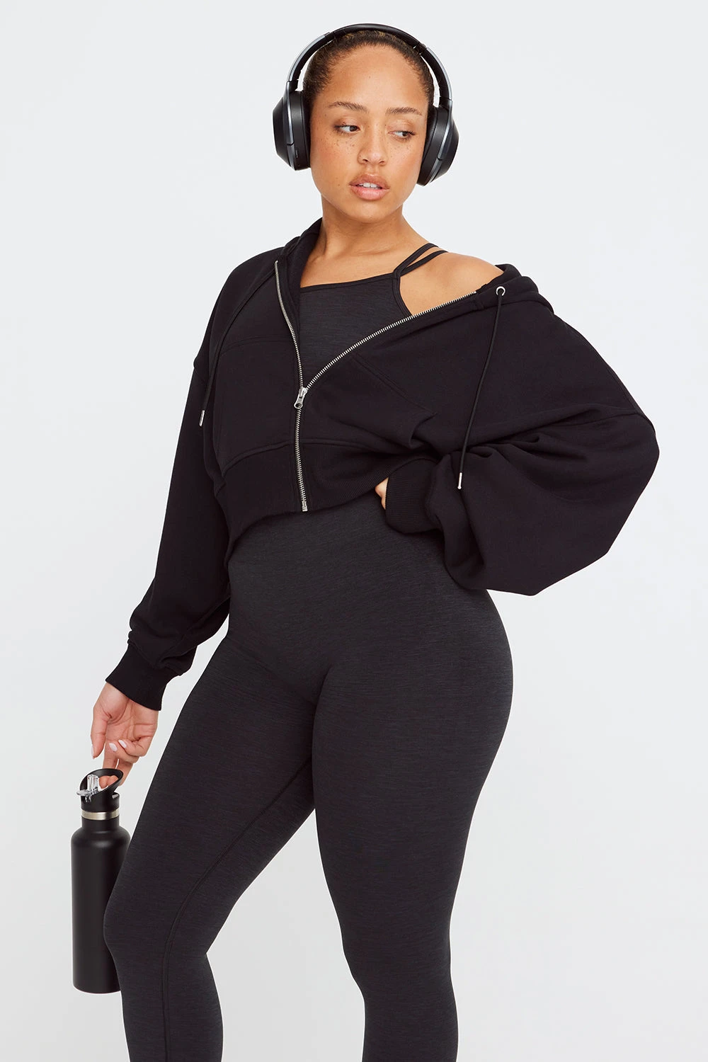 Tala CROPPED ZIP THROUGH HOODIE - BLACK 3 Tala CROPPED ZIP THROUGH HOODIE - BLACK - Image 3