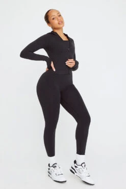 Tala SCULPT SEAMLESS ZIP THROUGH HOODIE JACKET- BLACK MARL -Sportswear Store TALA SCULPT 04 BLACK CROP HOODIE 644