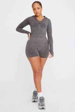 Tala SCULPT SEAMLESS ZIP THROUGH HOODIE JACKET- CHARCOAL MARL