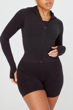 Tala SCULPT SEAMLESS ZIP THROUGH HOODIE JACKET- BLACK MARL -Sportswear Store TALA SCULPT 07 BLACK SHORTS JACKET 9551
