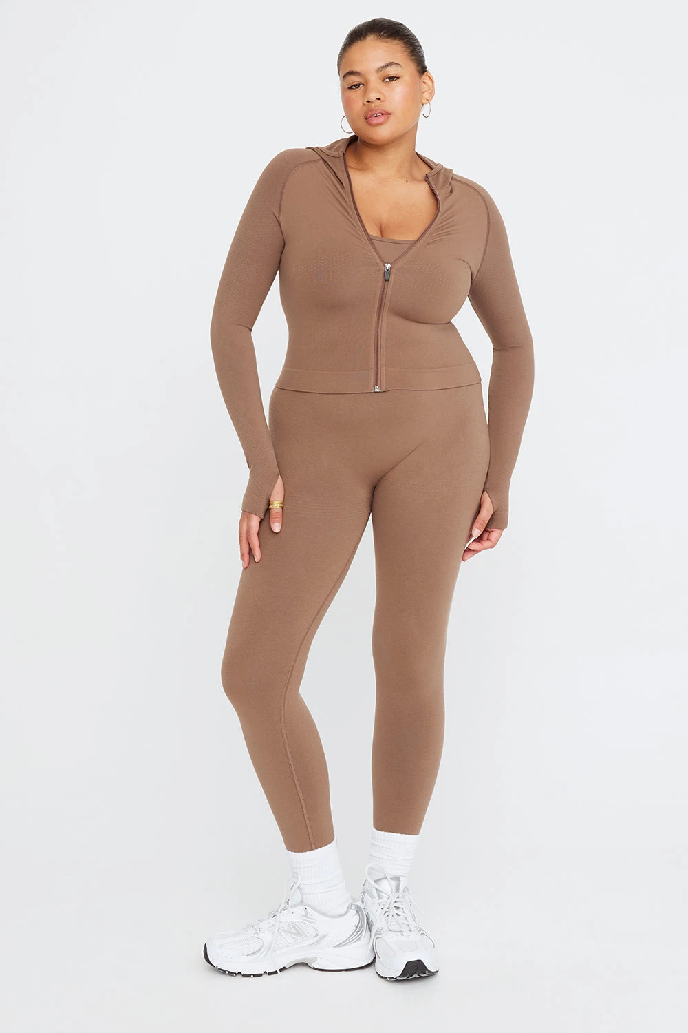 Tala SCULPT SEAMLESS ZIP THROUGH HOODIE JACKET- CACAO MARL 3 Tala SCULPT SEAMLESS ZIP THROUGH HOODIE JACKET- CACAO MARL - Image 3
