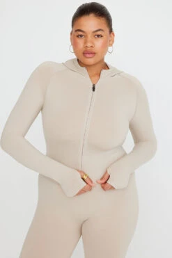 Tala SCULPT SEAMLESS ZIP THROUGH HOODIE JACKET- CHAI MARL 8 Tala SCULPT SEAMLESS ZIP THROUGH HOODIE JACKET- CHAI MARL -Sportswear Store TALA SCULPT 10 LATTE STRAPPY BRA LEGGINS 1378