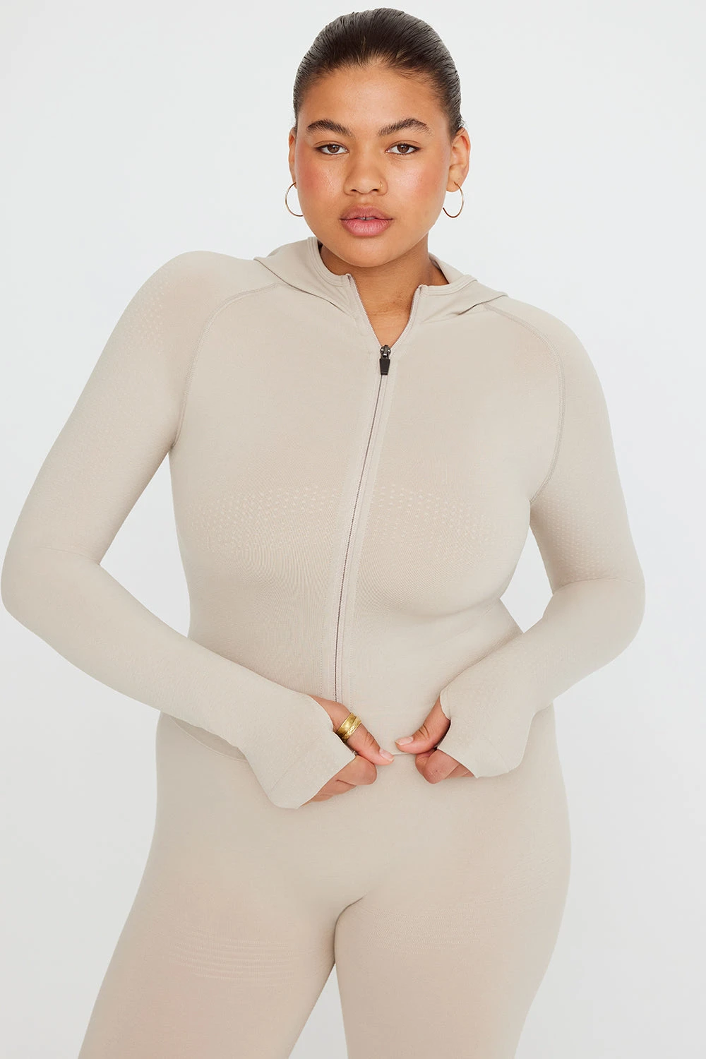 Tala SCULPT SEAMLESS ZIP THROUGH HOODIE JACKET- CHAI MARL 4 Tala SCULPT SEAMLESS ZIP THROUGH HOODIE JACKET- CHAI MARL - Image 4