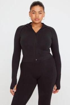 Tala SCULPT SEAMLESS ZIP THROUGH HOODIE JACKET- BLACK MARL