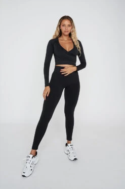 Tala SCULPT SEAMLESS WRAP LONG SLEEVE CROP TOP - BLACK MARL 11 Tala SCULPT SEAMLESS WRAP LONG SLEEVE CROP TOP - BLACK MARL -Sportswear Store blwr1copy
