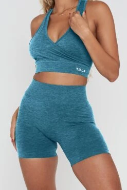 Tala SCULPT SEAMLESS WRAP SPORTS BRA - TEAL GREEN MARL -Sportswear Store tebr1