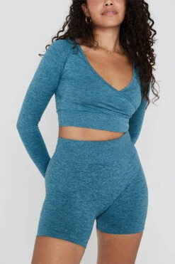 Tala SCULPT SEAMLESS WRAP LONG SLEEVE CROP TOP - TEAL GREEN MARL -Sportswear Store tesho2copy 1